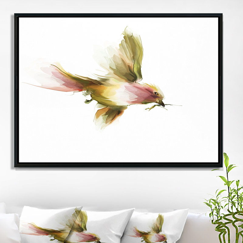 « nice flight of green oiseau », peinture, H 16 po x l 32 po, Cadre flottant noir
