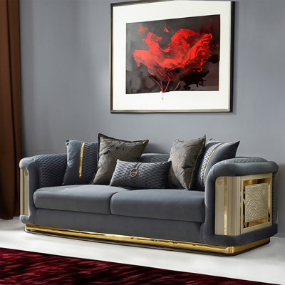 Luxury Modern Velvet Sofa With Gold Accents - Elegant Upholstered Couch In 5 Color Options