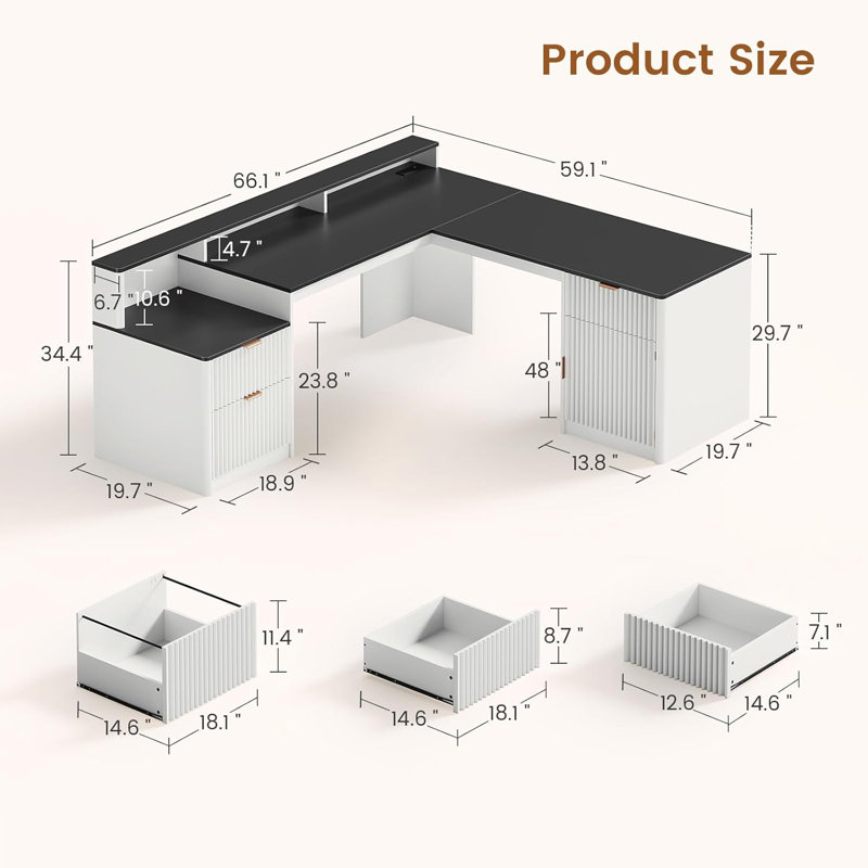 Ilana L-Shaped Computer Desk with Power Outlet, White