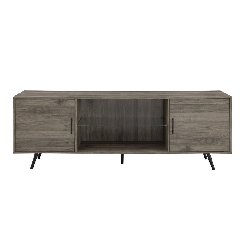 Meuble télé 70 po avec porte en verre Mid-Century 2 portes pour téléviseur 80 po - Gris ardoise