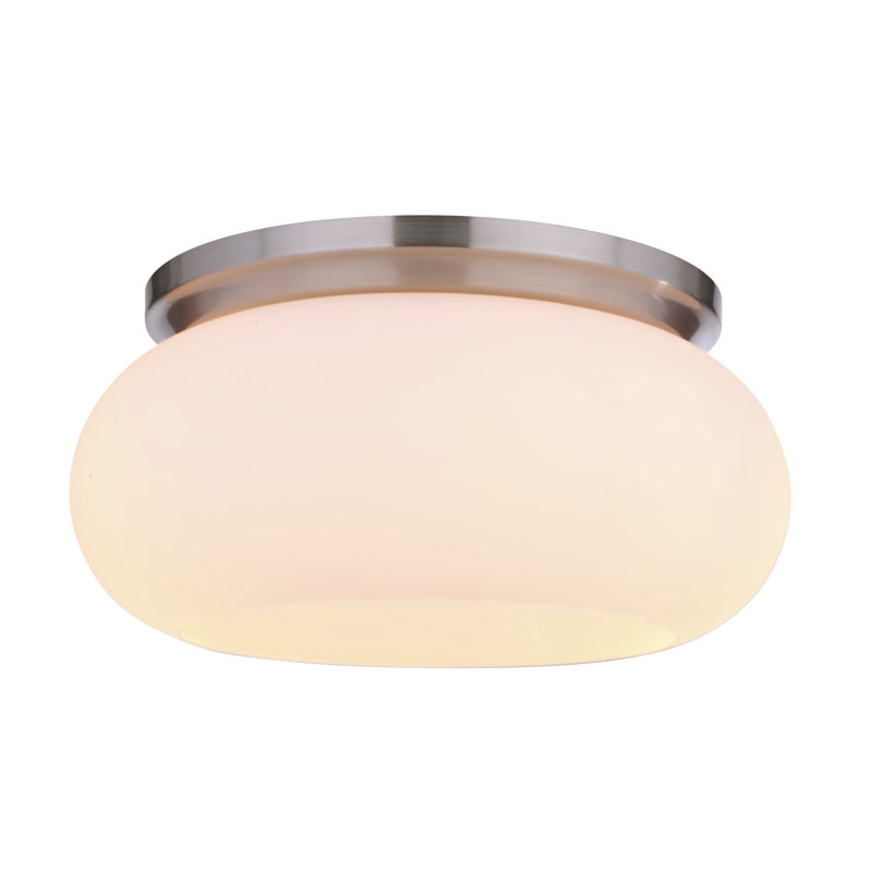 Plafonnier encastré 2 lumières 14,5 po , Nickel poli brossé, Blanc givré