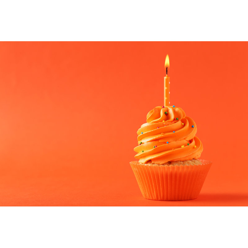 Cupcake With Candle - Wrapped Canvas Print, 20cm H x 30cm W x 3.8 cm D