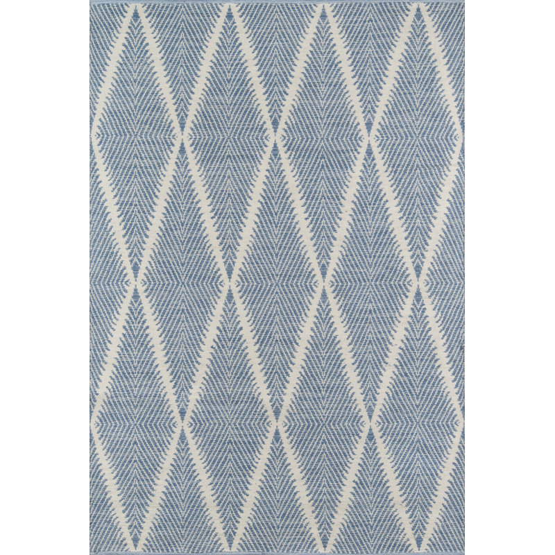 River Geometric Handmade Flatweave Area Rug, Denim, Rectangle 2' x 3'