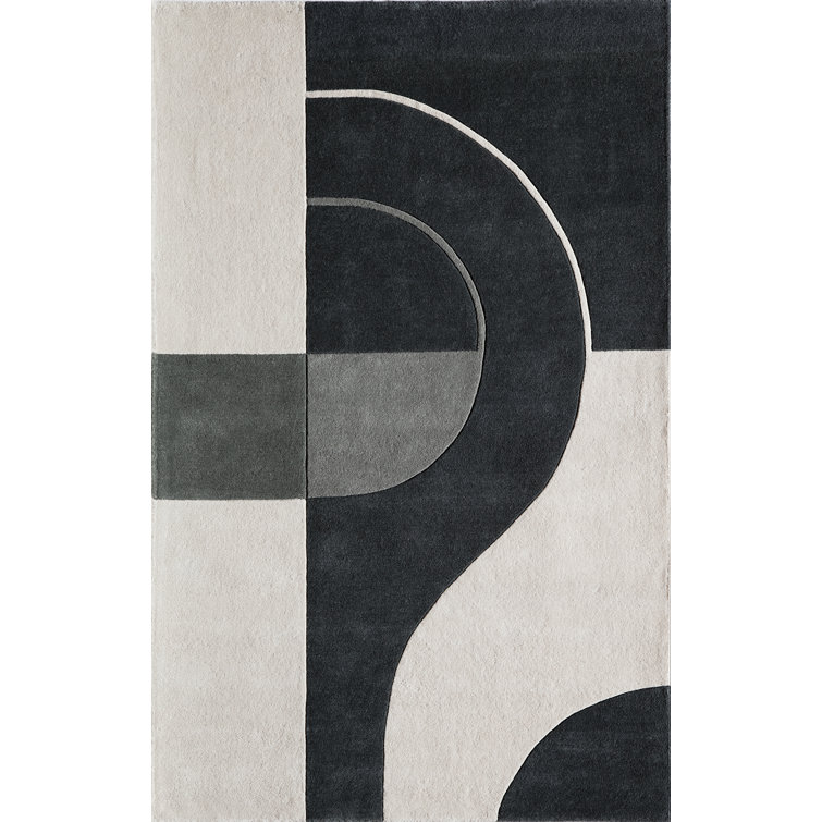 Cobos Absrtact Handmade Tufted Wool Black Area Rug