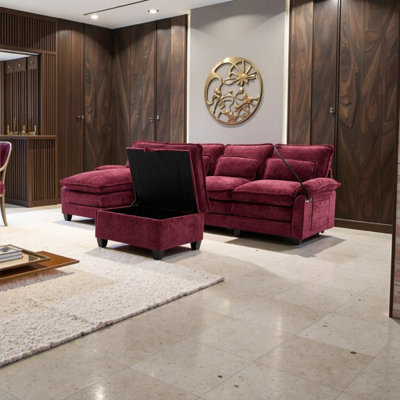 106" U-Shape Sectional Sofa with Chaise, Ottoman & Storage, Chenille Fabric, 800 Lb Capacity by Ebern Designs