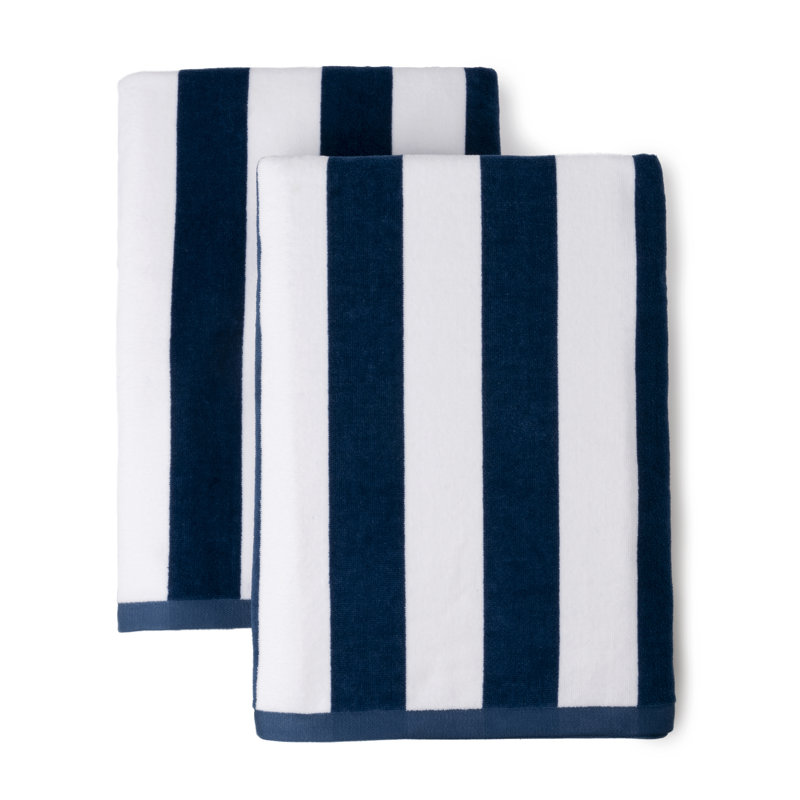 2 Piece Turkish Cotton Beach Towel Set, Navy