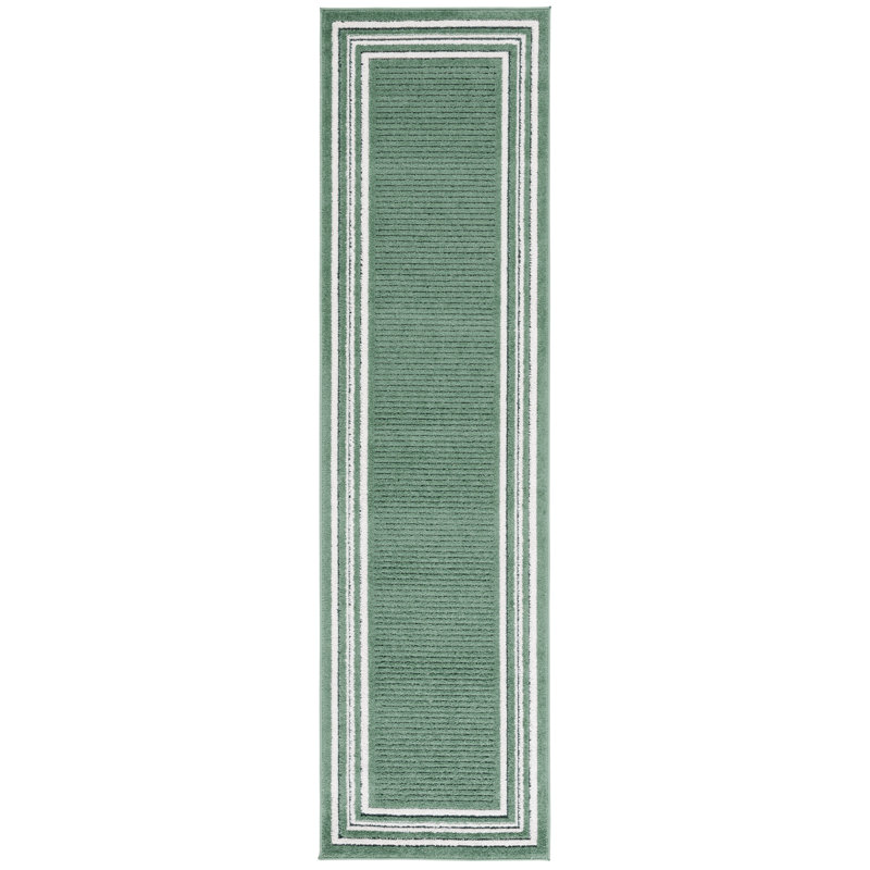 Brysin Striped Machine Woven Power Loom Polypropylene Area Rug in Ivory/Green, Runner 2'2" x 8'