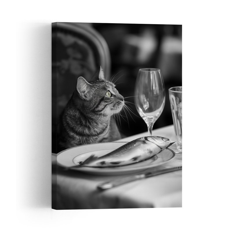 Cat'S Fish Dinner Contemporary Cat Fish Wall Art Print, 60.96cm H x 40.64cm W