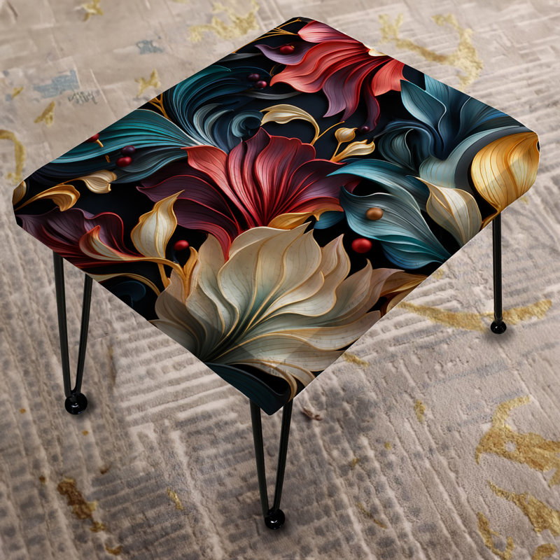 Art Nouveau Blue Jewel Tones - Floral Rectangle Ottoman