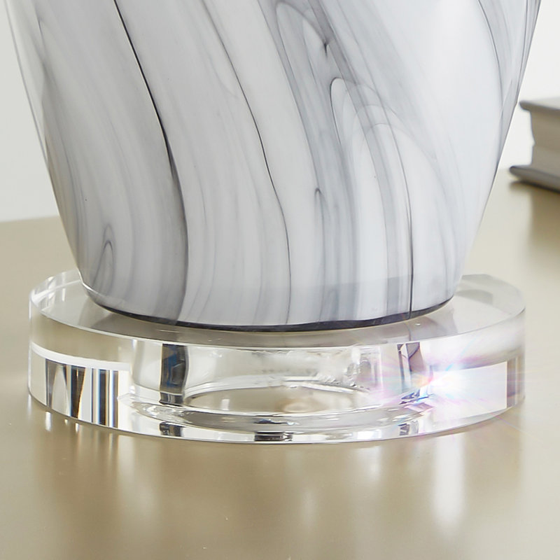 Autry 25.8"silky Gray Glass Table Lamp With Crystal Base (set Of 2)