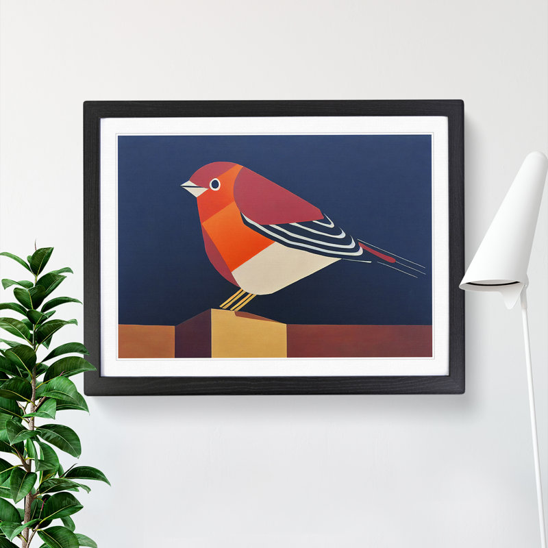XH1022-7517X Robin Bird Abstract Vol.2 - Single Picture Frame Painting, Black , 46cm H x 64cm W x 2cm D