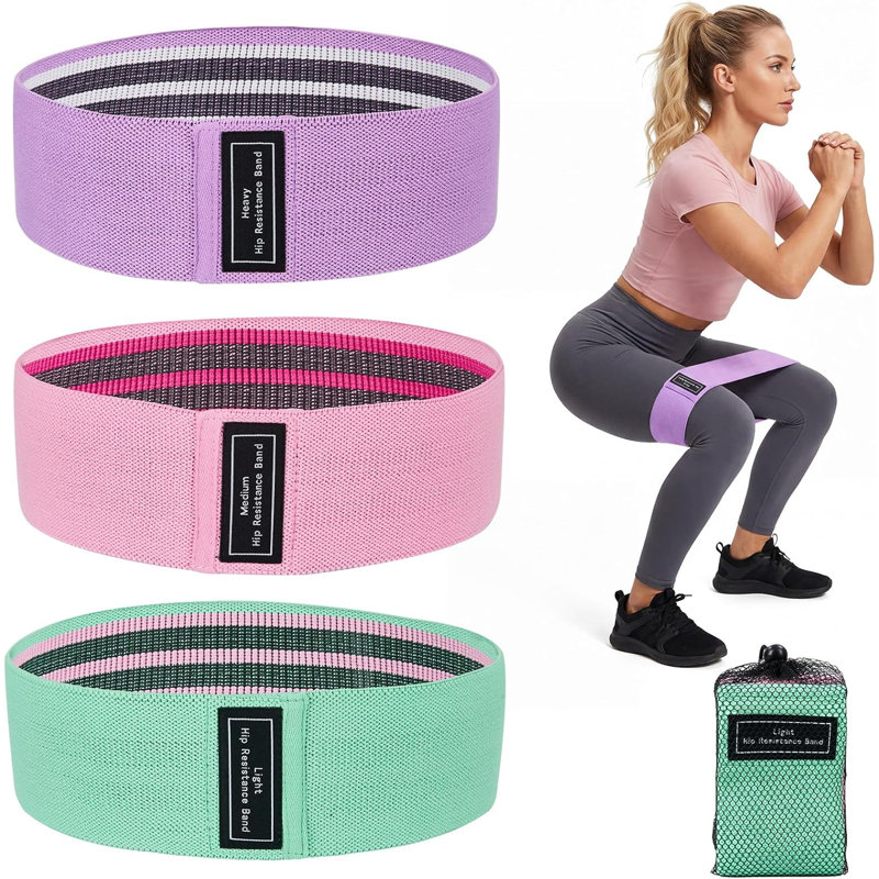 Durable & Comfortable Fabric Resistance Bands – 6-Pack Exercise Loops for Home Gym, Yoga, Pilates – Heavy/Medium/Light Strength Levels – For Women & Men – Ideal for Glutes, Legs, Full Body
