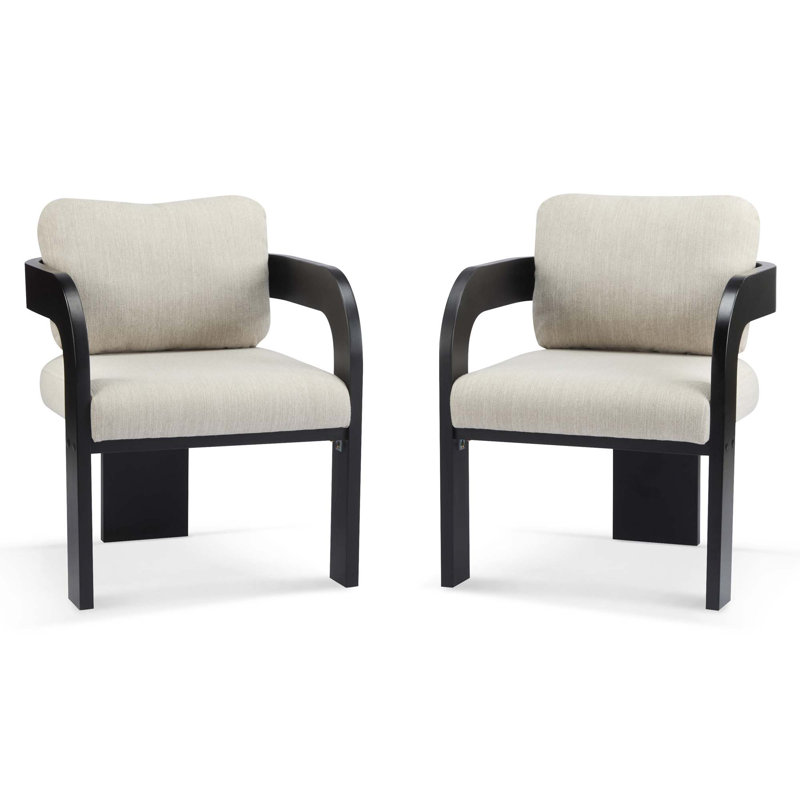 2-Pack Dining Chairs With Pillow Back, Beige Fabric, Black