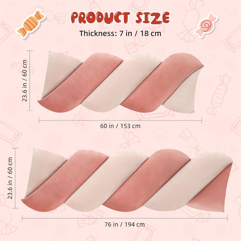 WOWMAX Coussin de tête de lit rose en forme de vague décorative pour un lit confortable assis, traversin stylé pour filles
