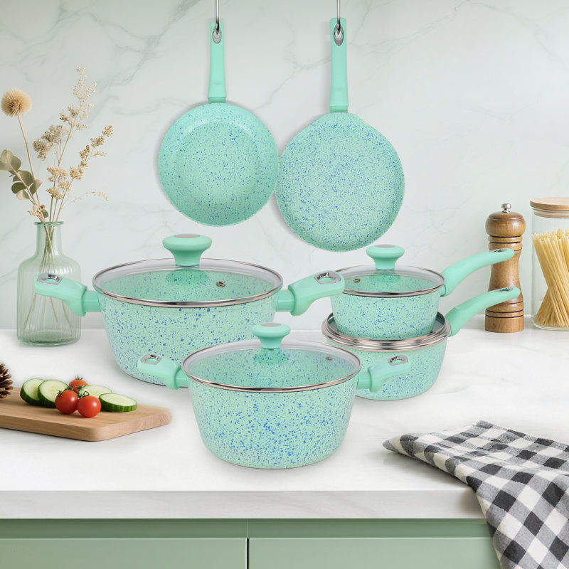  Ensemble de 10 casseroles et poêles de 10 pièces, batterie de cuisine antiadhésive, batterie de cuisine à induction verte antiadhésive, poêles à frire, casseroles et casseroles