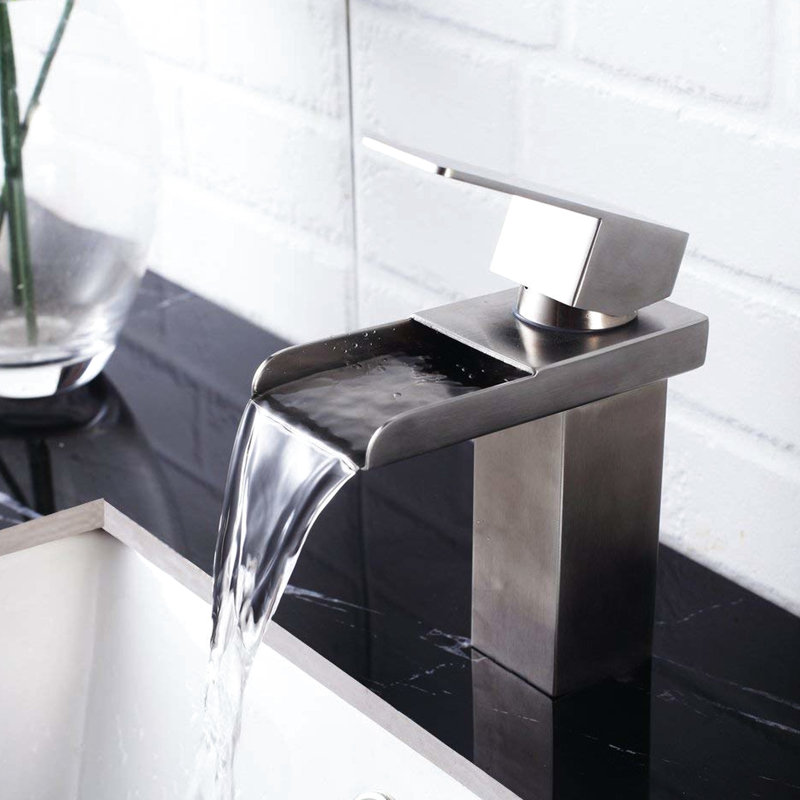 Option de robinet de salle de bain élégant - monotrou, poignée, nickel brossé moderne