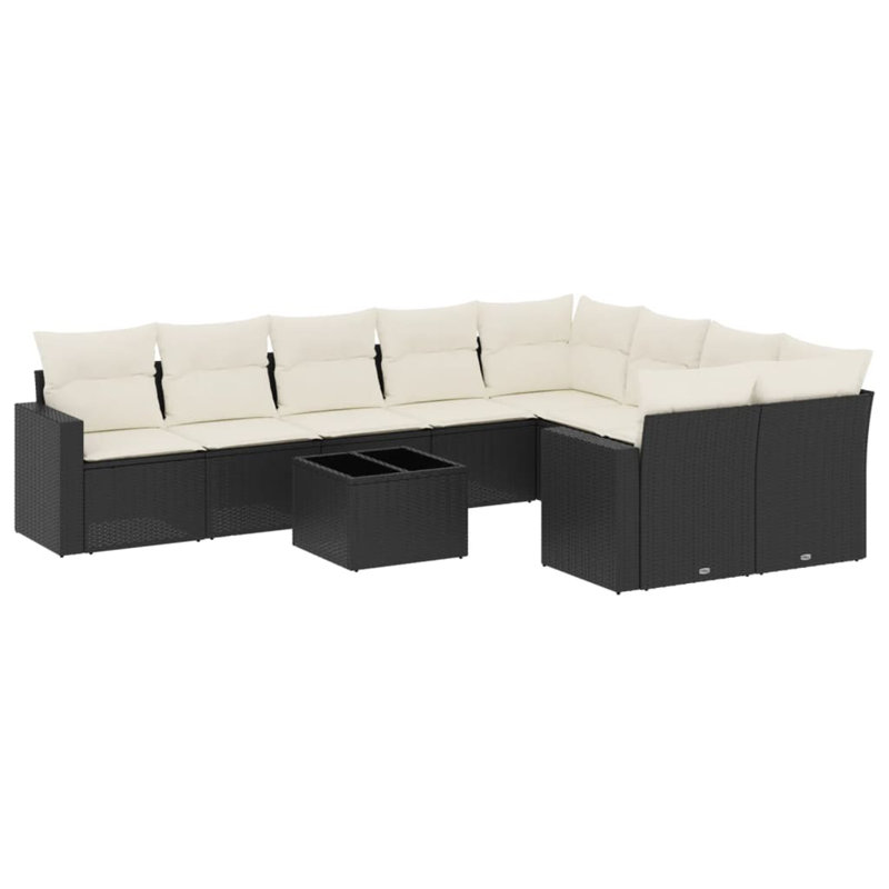 Ensemble de canapé de jardin Vidaxl en rotin PE noir, acier, verre trempé 10 pièces