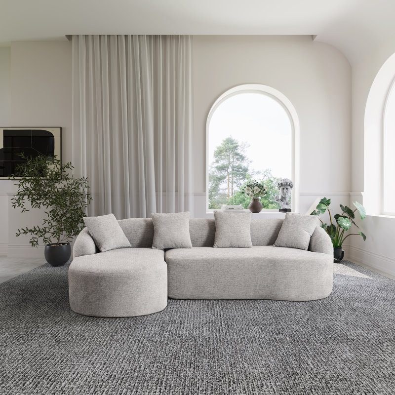 Canapé modulaire en forme de L 2 pièces avec design incurvé et méridienne orientée à gauche, Gris chenille