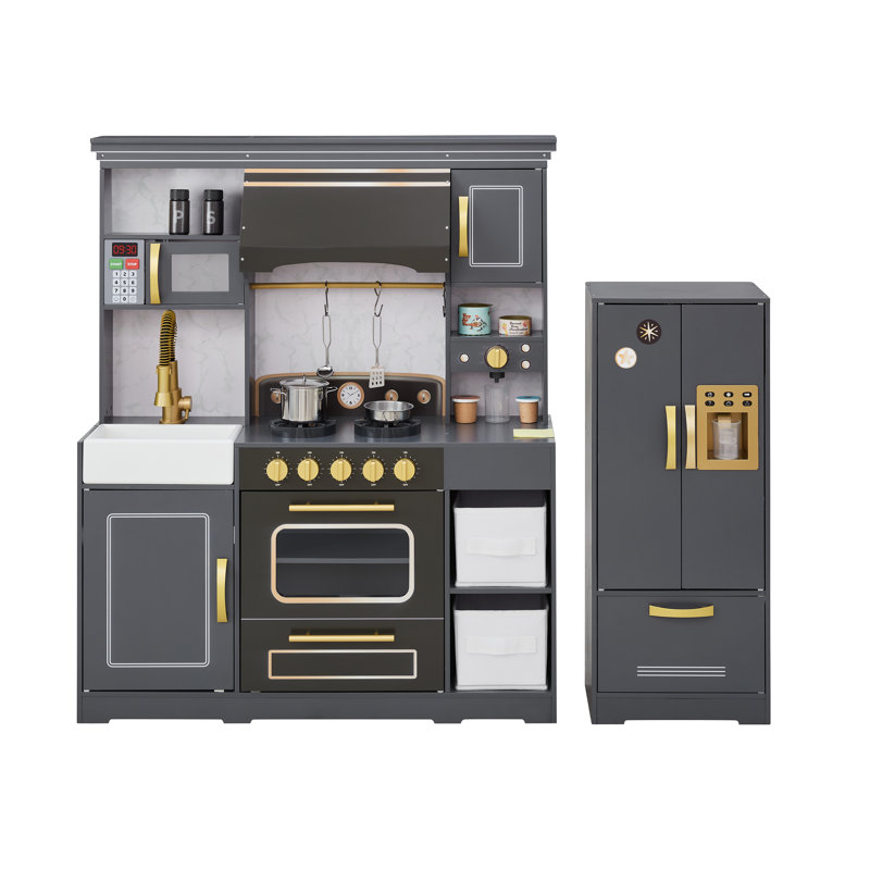 Ensemble de cuisine en bois pour tout-petits avec distributeur de glaçons, accessoires et rangement Teamson Kids