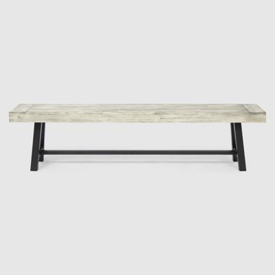 Stylish Outdoor Dining Bench In Grey - Solid Wood And , 74In X 14.5In, 18In Height, 43.64Lb With Slat Seat Armrest 14.5In 18In,