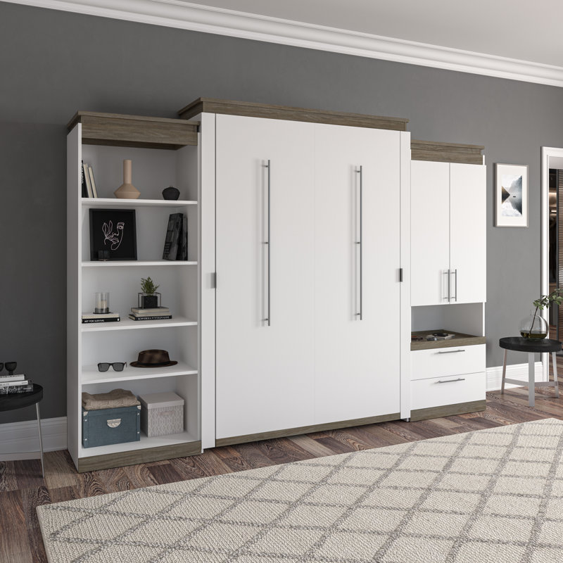 Grand lit escamotable avec rangement AILE, Blanc
