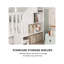 Lit superposé double au-dessus de double avec lit gigogne et escalier de rangement, lit superposé en bois massif avec garde-corps, blanc cassé-210234910
