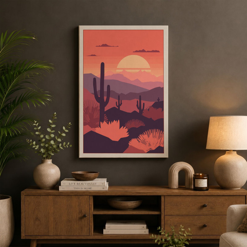 Desert at Sunset Modern - Wrapped Canvas, 30x20 - 76.2 x 50.8 cm, Sage Border