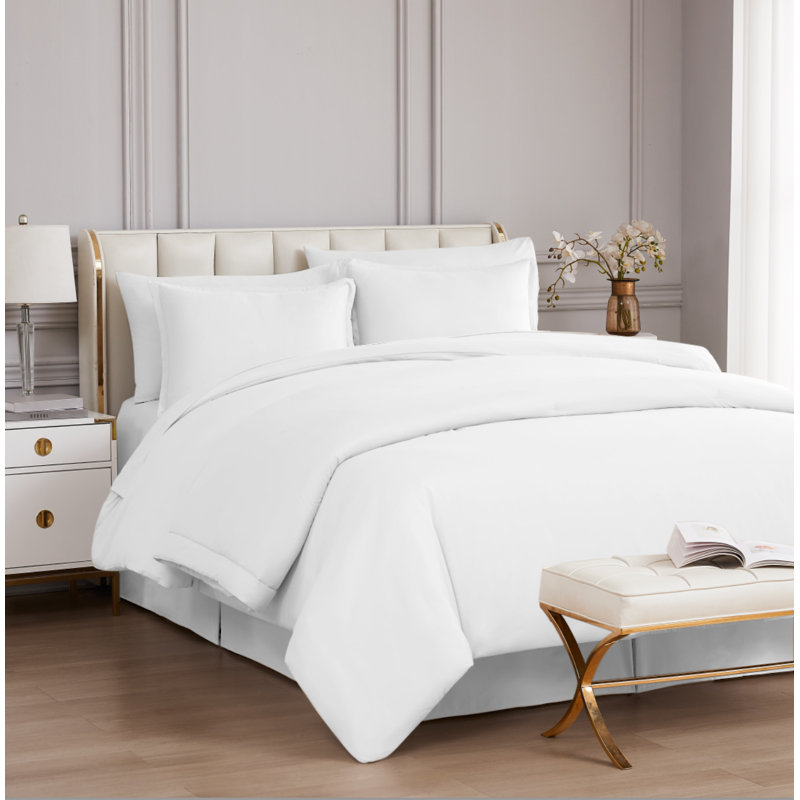 Ensemble de housse de couette en microfibre, Blanc / Blanc, Housse de couette pour lit simple + 4 pièces supp