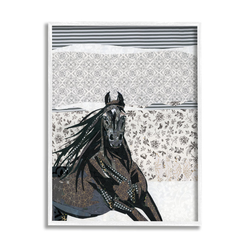 Cheval au galop - impression sur toile, Giclée encadrée blanc bord de mer, H 20 po x l 16 po