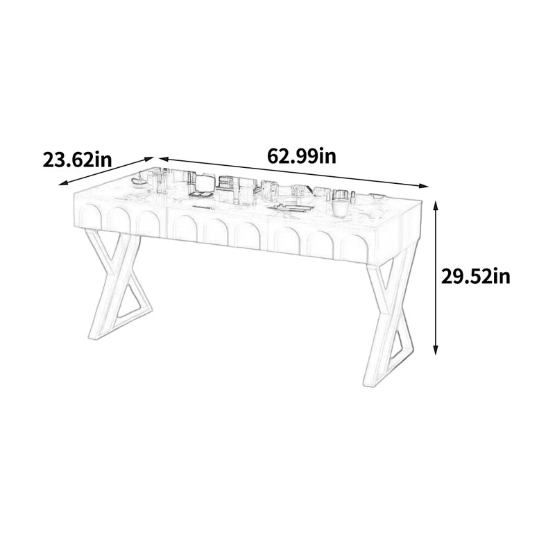 Distinctively Sophisticated Desk, 29.52" H x 62.99" W x 23.62" D