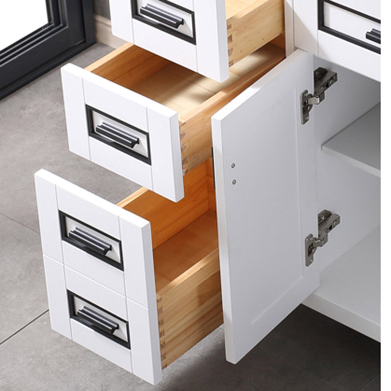 Ensemble de meuble-lavabo 49 po avec armoire en bois massif et comptoir en pierre d'ingénierie, Blanc