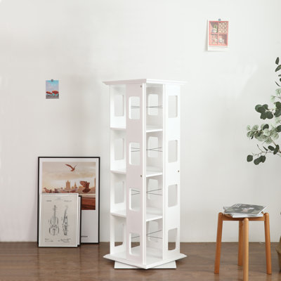 4 Tier Rotating Bookshelf 360° Display Space-Saving Small Space Rotating Bookcase Tower Corner Bookcase