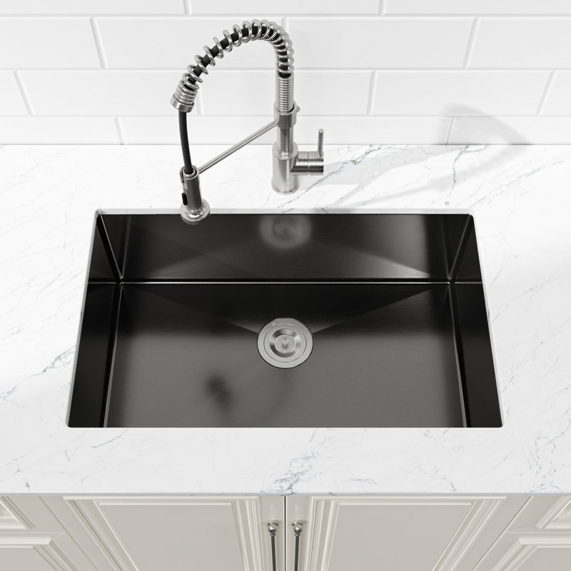 Black 304 Stainless Steel Undermount Kitchen Sink 30" X 19" - Single Bowl Workstation With Scratch- Properties Efficient Water Flow