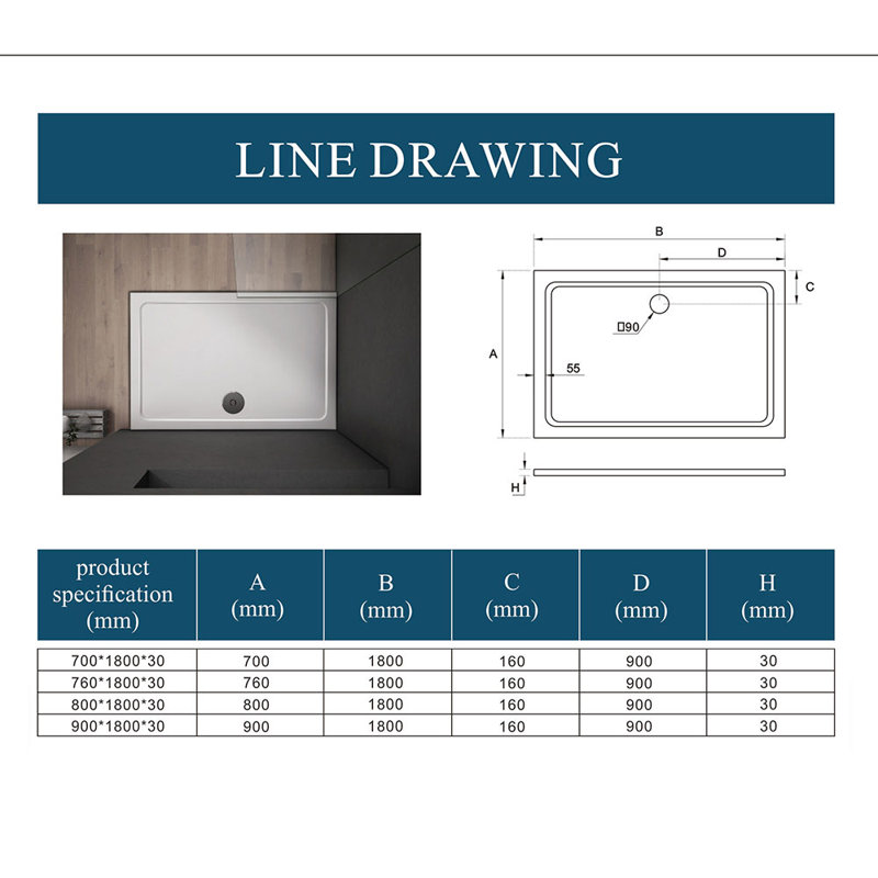 Clairville 1800 x 900 mm Stone Shower Tray - White