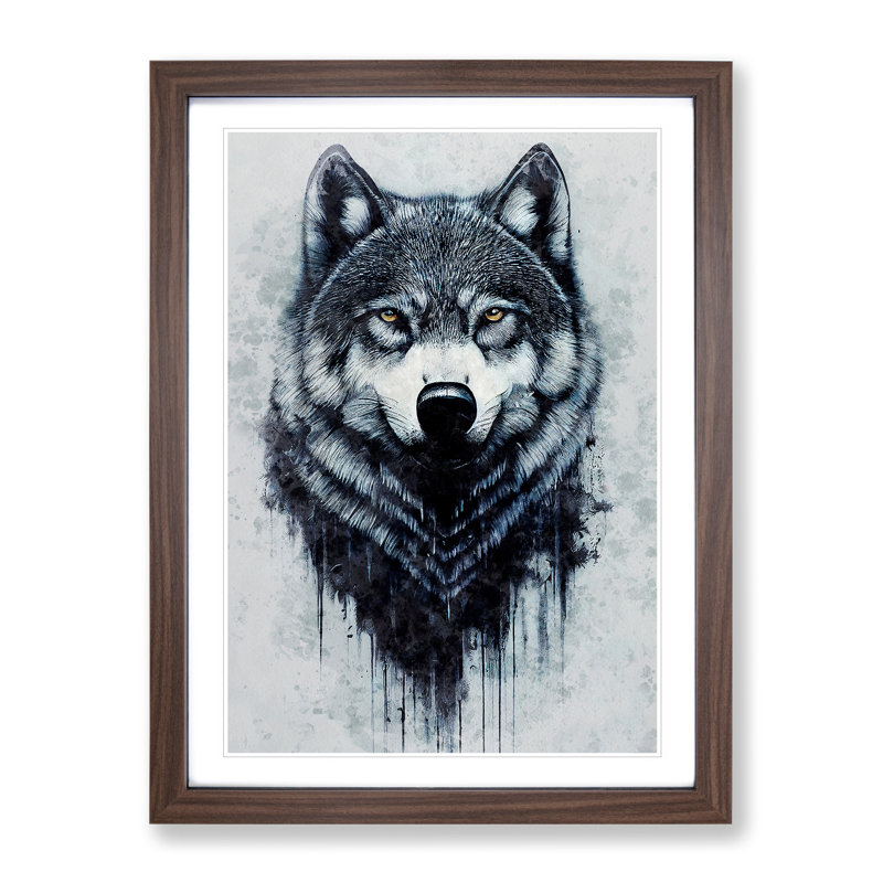 Splashed Wolf - Framed Print, 46cm H x 34cm W x 2cm D, Walnut
