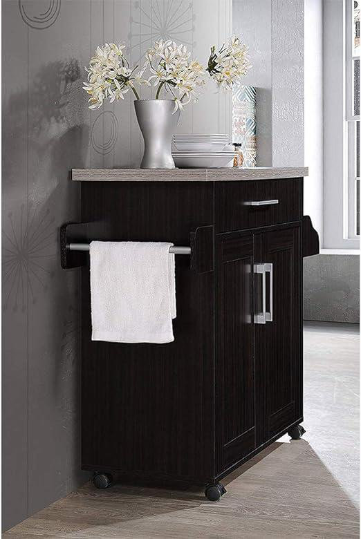 Albizu Wood Kitchen Island, Black/Grey