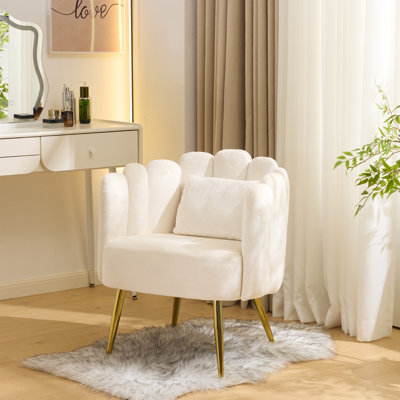 Modern Upholstered Velvet Accent Chair With Golden Metal Legs For Living Room Bedroom Home Office Pink