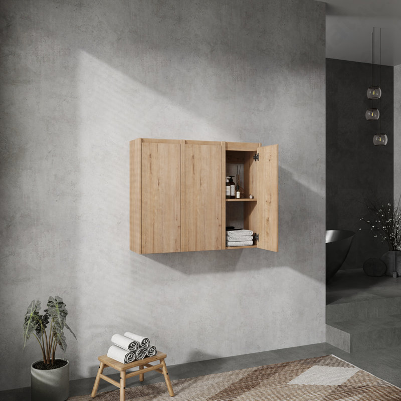 Armoire latérale de salle de bain 12 po, 3 portes à fermeture douce, fixation flottante, 12 * 3, Brun