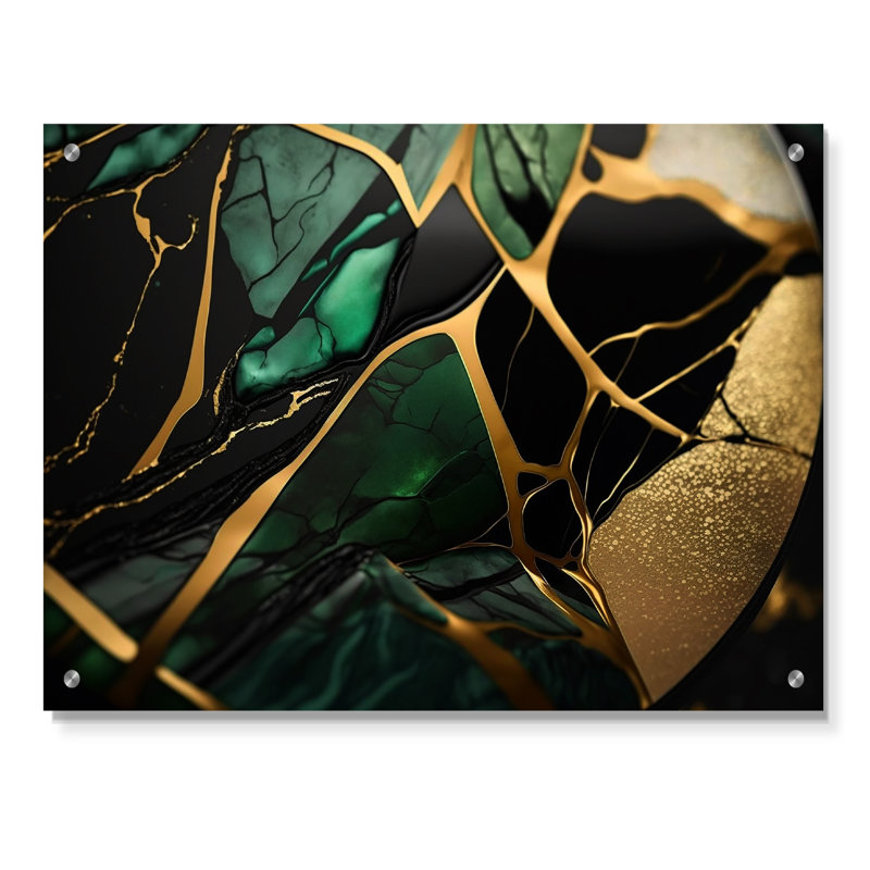 «Abstract Geode Green III», art mural abstrait en marbre, H 12 po x l 20 po