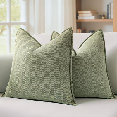 Paquet de 2 housses de coussin décoratives vert sauge de 20 po x 20 po en chenille douce et luxueuse avec coussins décoratifs de style campagne