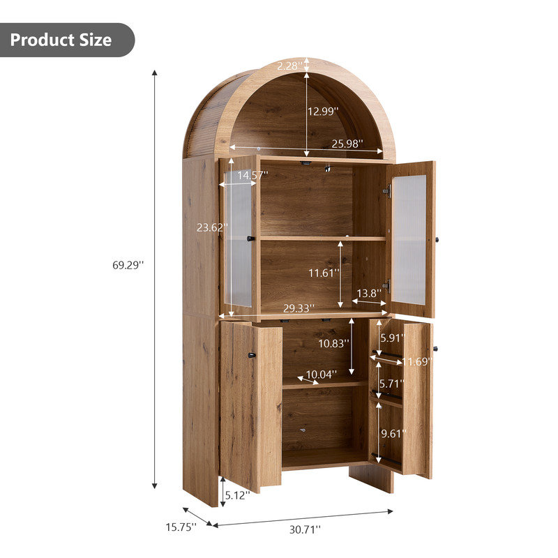 69 po de hauteur avec garde-manger arqué de 69 po, armoires de cuisine modernes avec tablettes ouvertes et réglables, Brun