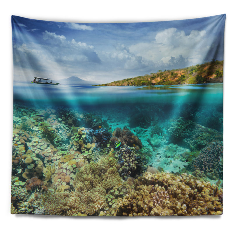 Paysage marin tapisserie d'île de récif de corail, H 32 po x l 39 po