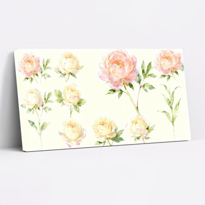 Ensemble de 1 tableau mural aquarelle de roses à motif floral
