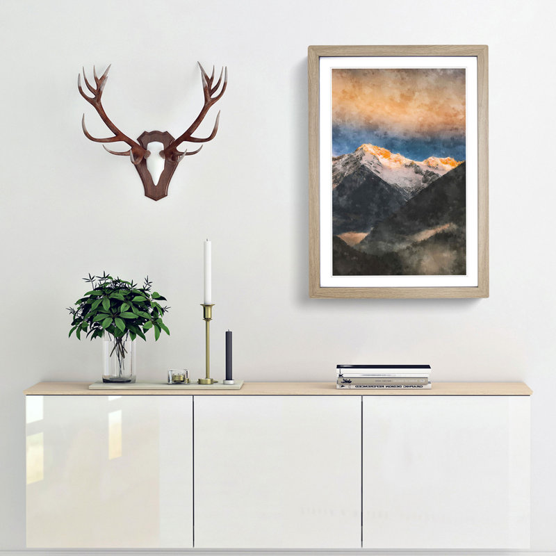 Schwartzenstein Summit In Italy Painting - Picture Frame Graphic Art, Oak Framed, 63cm H x 45cm W x 2cm D