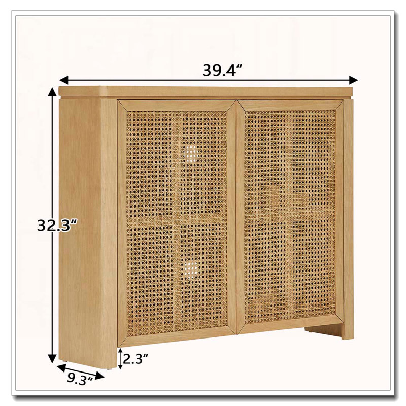 2-Door Rattan  Cabinet With Storage, Retro Coffee Bar Wine Bar Credenza For Living Room/Entryway/Kitchen, Natural