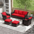 5-Pieces Outdoor Patio Conversation Rattan Seating Group With 2 Ottomans,2 Swivel Chairs and Red Cushions