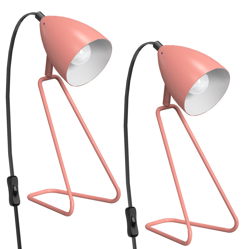 Ensemble de 2 lampes de table modernes en métal, lampes de chevet rotatives à 350 ° pour chambre d'étude, Pink, Pink