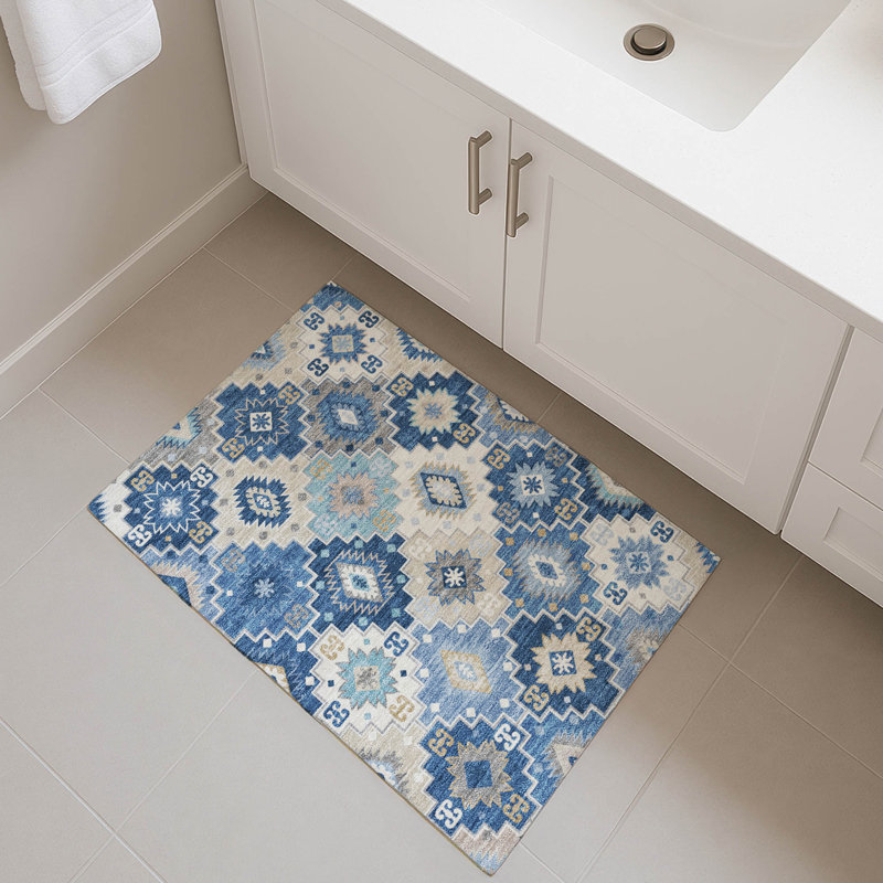 Premium Machine Washable Mayfield  Ethnic Rug, 1'8" x 2'6", Blue