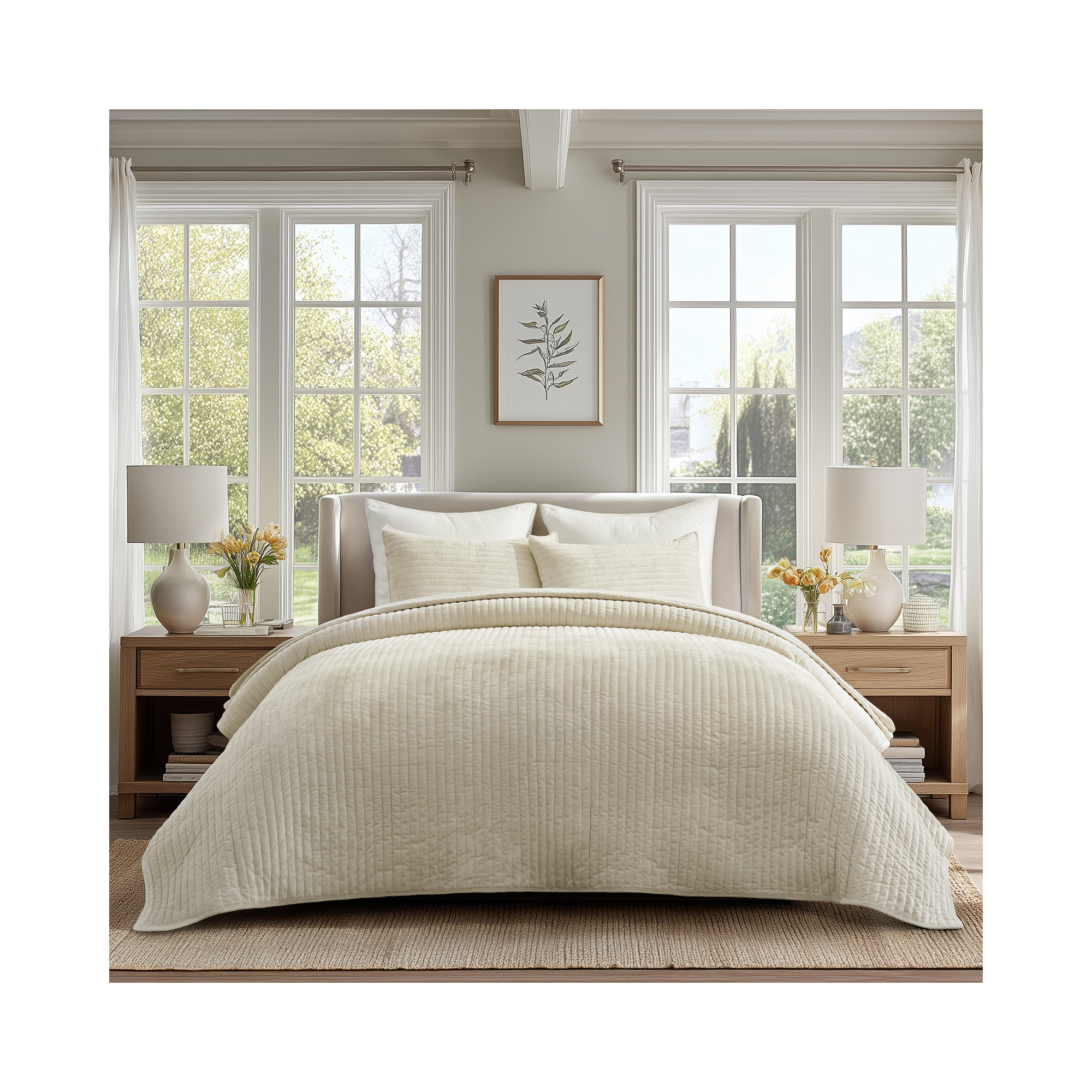 Luxe Velvet Channel Quilt Set, Beige, King