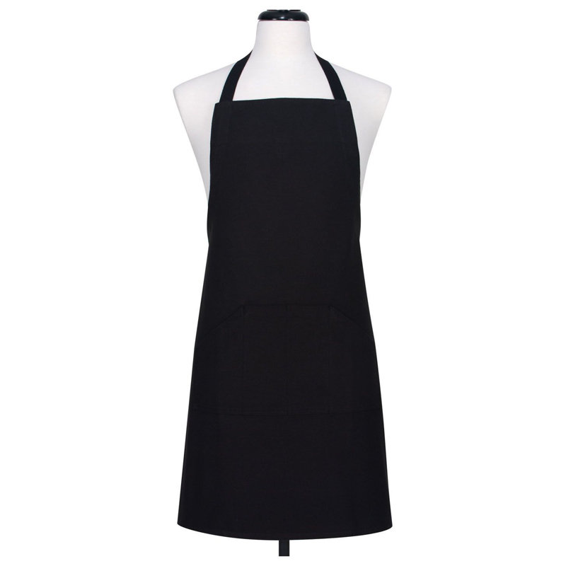 Solid Bib Apron, Black, D-Ring Neck Tie